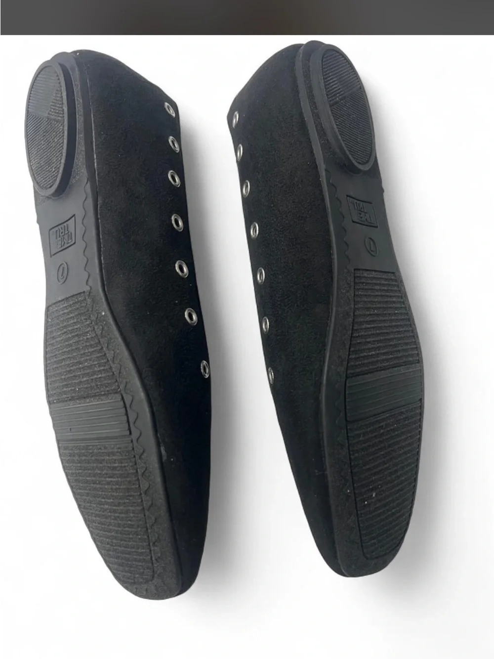 Time and Tru Black Eyelet Lace-Up Ballet Flats with Grommet Detail